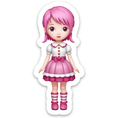 Isolated detaile illustration of the most modern raspberry torte doll figurine full body with pink hair sticker
