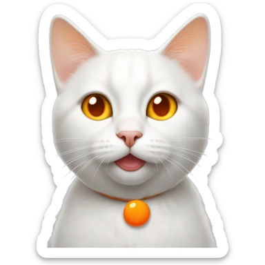 White cat with an orange dot in the back  and an orange tail with the tongue outside sticker
