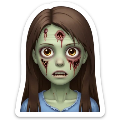 a zumbi girl with long brunette straight hair and light brown eyes sticker