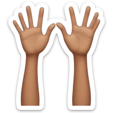 Two hands in air, left hand is missing pinky finger sticker