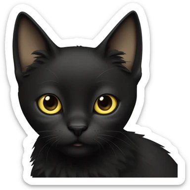 One petite, solid black furred cat. Light yellow eyes. Pointed ears like a lynx cat. Fully body black and no other color markings. Facing forward and standing with ears slightly tilted. sticker