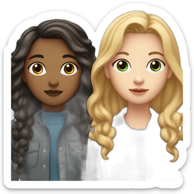 Lesbian Couple (1st white girl with black eyes and light brown long hair with a fish face like - 2nd white girl with black hair, blue eyes very androgyne with middle length hair) sticker