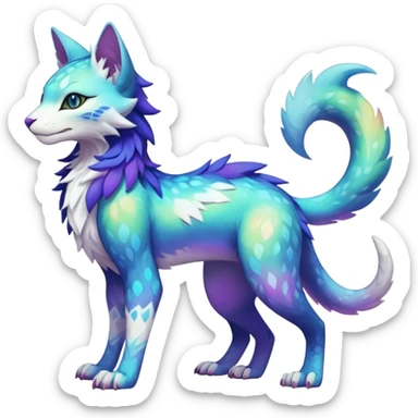 Kawaii colorful iridescent beautiful pretty elegant divine edgy fantasy feline-vernid-sergal-Fakémon-Pokémon-fursona-animal-creature with accessories, full body, with intricate detailed markings sticker