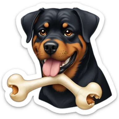 Rottweiler dog with bone in mouth sticker