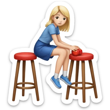 a girl is sitting on a stool seeing whole body on right side sticker