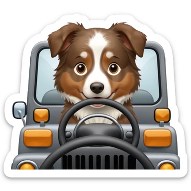 Australian Shepherd driving a gray jeep sticker