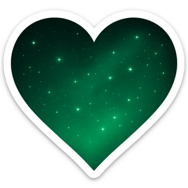 Modify the heart with a night sky gradient to a green night theme with a green gradient, more stars, and a soft glow. Remove the background entirely  sticker