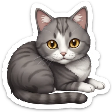 full body tiny short hair dark grey and white cat with hazel eyes lying down sticker