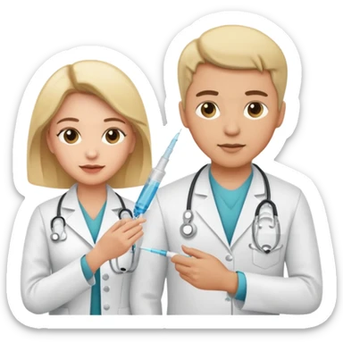 Doctor give nurse an injection  sticker