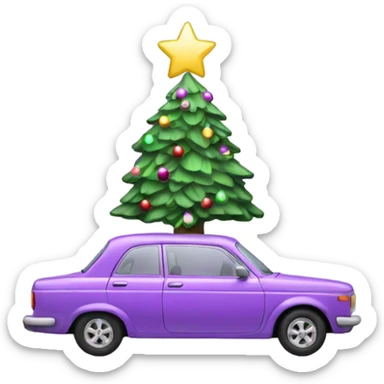 Christmas light purple car with Christmas tree sticker