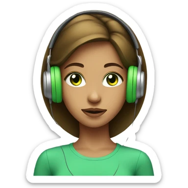 Girl with a green eyes listening a music on headphones  sticker