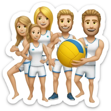 white men and women play volleyball 3 on 3 sticker