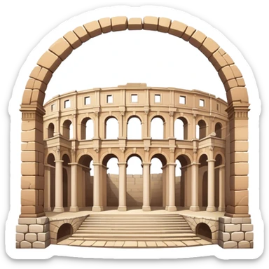 Cinematic Realistic Pula Arena Landmark Emoji, presenting the grand Roman amphitheater with towering stone arches. sticker