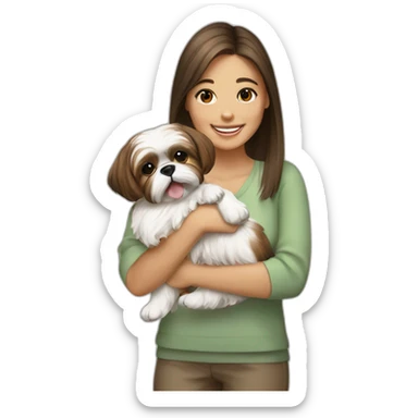 happy girl holding brown and white shih tzu dog sticker