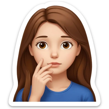 a thoughtful girl looks up and holds her hand under her chin sticker