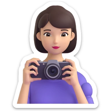beautiful young lady with short straight hair taking a photo, upper body view sticker