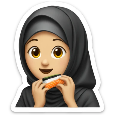 Girl with hijab eating sushi sticker
