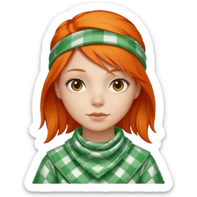 girl orange hair, wear red and white checkered bandana, green dress sticker