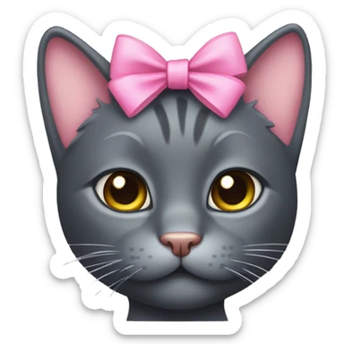 Dark gray cat with pink bow on ear sticker