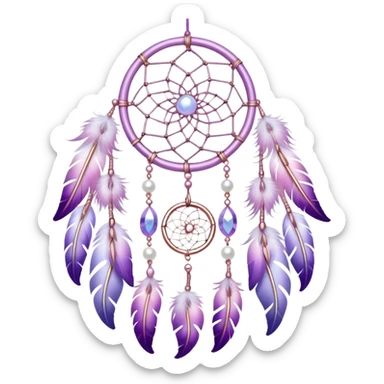 Iridescent Pastel white-pink-Violet-purple lavender dreamcatcher, white bead pearls, silver accents, rose metal  sticker
