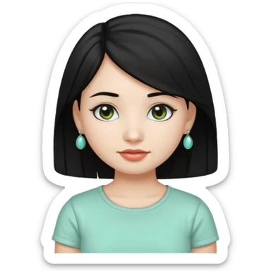 A girl emoji wearing silver jhumka and light mint green colour tshirt with dark black hair sticker