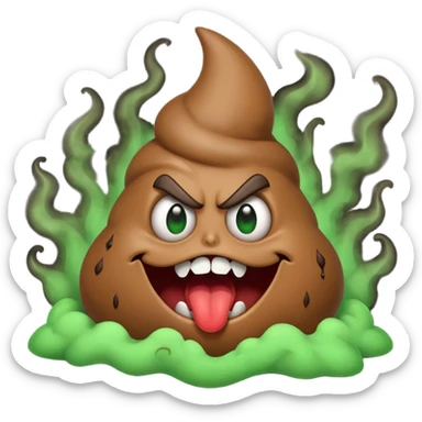 Evil poop with green smoke and flies and razor sharp teeth sticker