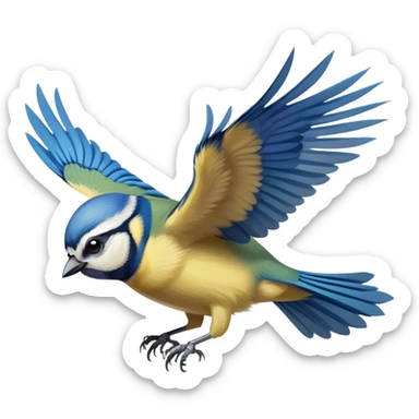 Eurasian blue tit bird flying with wings spread sticker
