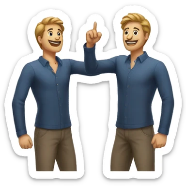 two guys pointing at each other sticker