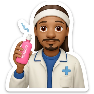 Change the baby oil bottle to pink, keep Snoop Dogg holding it, in emoji style with no background. sticker