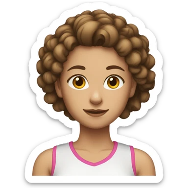 YOUNG WOMAN WITH CURLY, BROWN HAIR. SHE WEARS HER HAIR UP AND SPORTS CLOTHES sticker