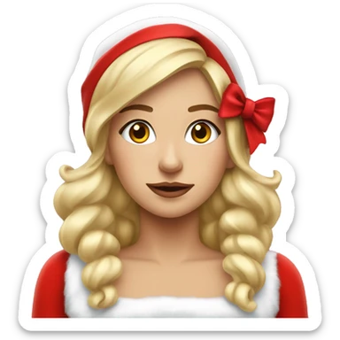 beautiful blonde girl in mrs. claus outfit christmas bows sticker