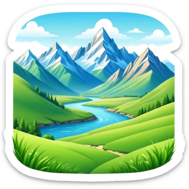 Mountain valley landscape with peaks and valleys sticker