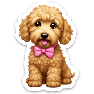 Mini golden doodle with a pink bow on  sticker