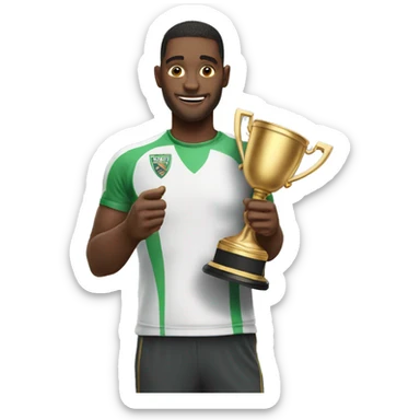 a man wth a champion cup sticker