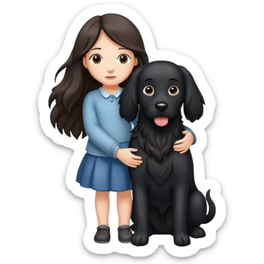 A long-haired girl is holding a big black dog with standing ears sticker
