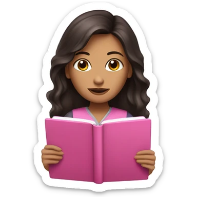 dark brunette hair woman studying pink notebook  sticker