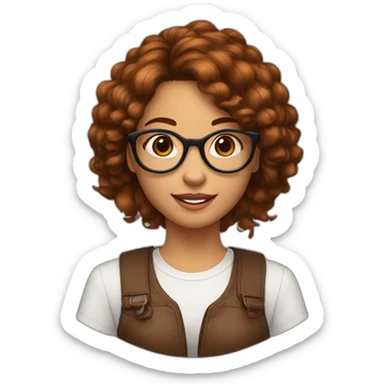 Jeune fille au cheveux marron et avec des tâches de rousseurs et des lunettes sticker