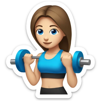 Girl lifting weights, brown hair and bright blue eyes  sticker