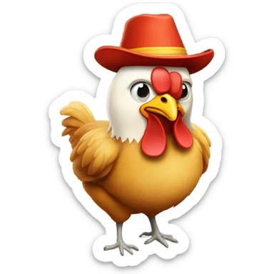 Chicken wearing a hat sticker