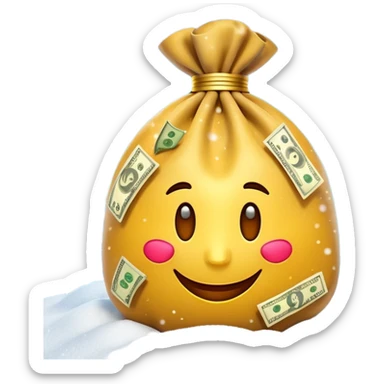 3D emoji style, money bag with dollar bills, New Year theme, snow particles, festive lighting, rich vibe, high detail, transparent background

 sticker