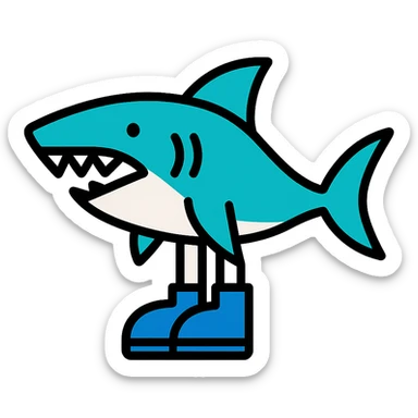 a visually striking shark wearing blue shoes, clean lines, modern design, bold colors sticker