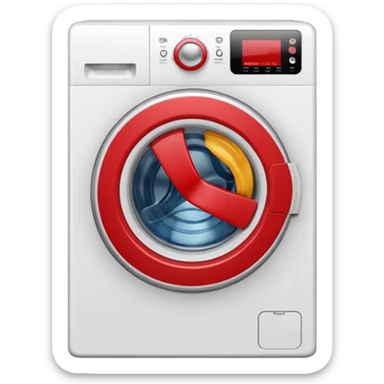 
washing machine mid-cycle with clothes tumbling inside sticker