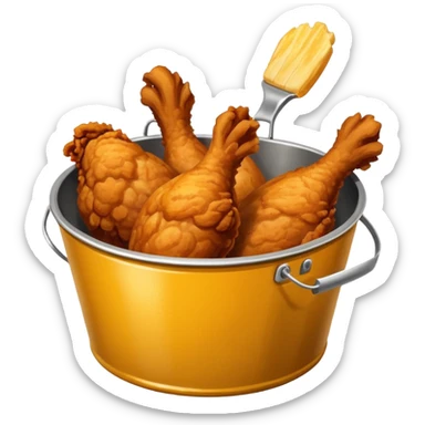 fried chicken much bigger than the silver steel bucket, slightly angled side perspective sticker