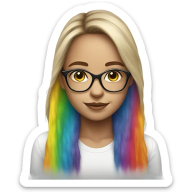 girl in glasses rainbow portrait white sticker