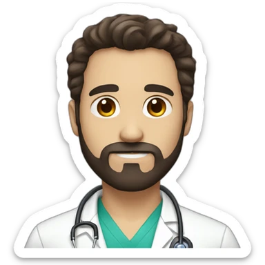 doctor with dark long brown hair and beard, big brown eyes sticker