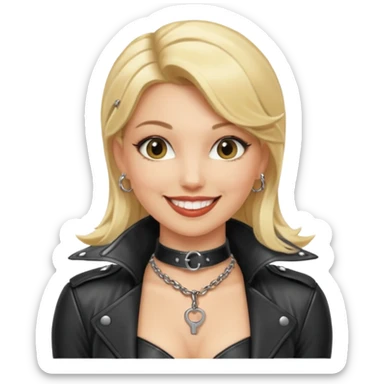 Dominatrix with blonde hair, leather outfit, and key necklace sticker