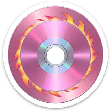 A minimalist CD disc with subtle pink flames, glowing effect sticker