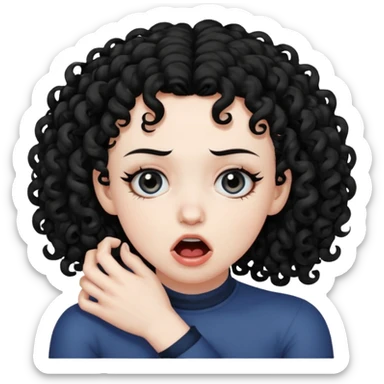 Black curly hair strangling self with x eyes sticker