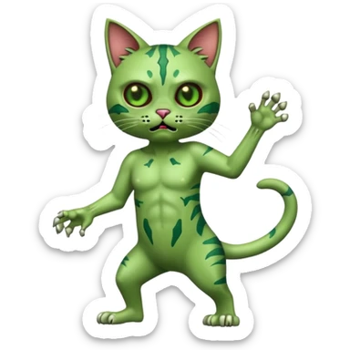 green zombie cat full body with action pose sticker