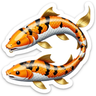 Exotic Tropical Floral Swirl-Patterned Tribal Pretty Asian ornate painted Japanese aesthetic beautiful shiny pretty glossy smooth elegant Koi-Fish-Kitsune-Yokai-animal-creature with tiger stripes on it, with 4 legs sticker